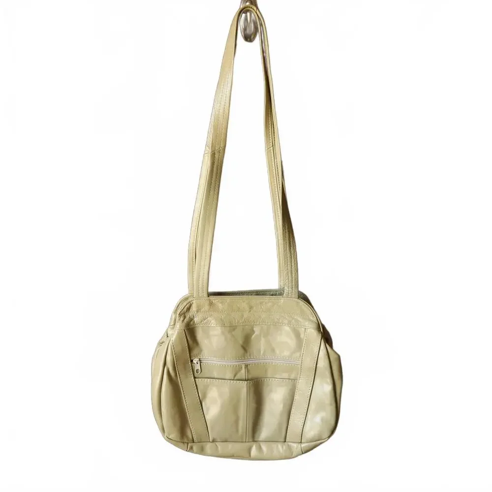 Vtg Brandless Genuine‎ Leather Crossbody Bag Light Sage Green